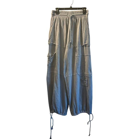 Cali 1850 crinkle gauze cargo 2-1 drawstring tie hem jogger Large - Picture 1 of 5
